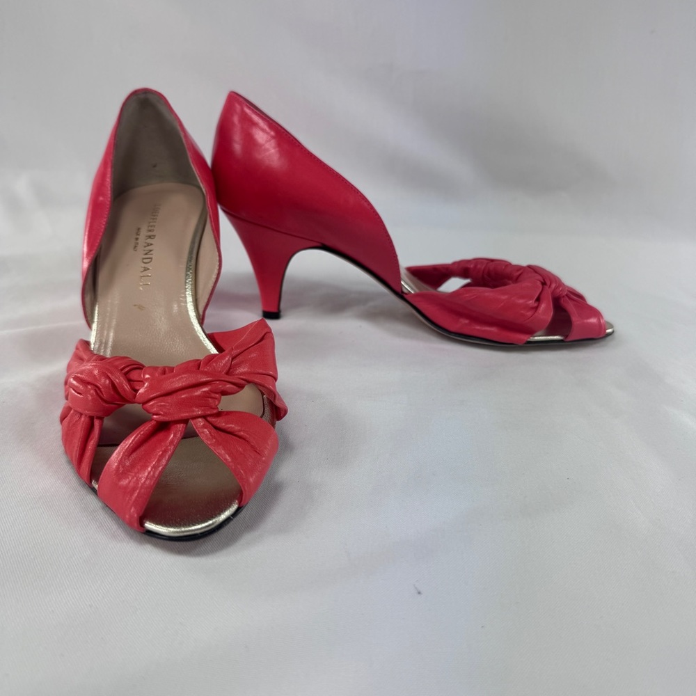 Loeffler Randall Knot Kid Nappa Leather D'Orsay Pumps Peep Toe Lipstick Pink 7
